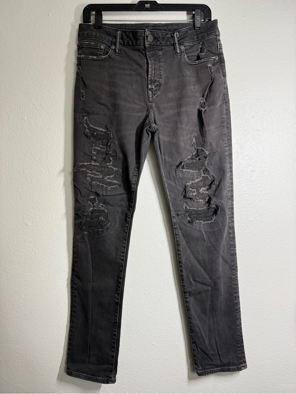 American Eagle Outfitters Men's Skinny Distressed Jeans - Charcoal